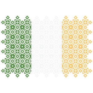 Cuadros de patchwork con diseño patriótico de la bandera de Irlanda, con diseño de Quaker Sampler Cross Stitch, gráfico contado en PDF