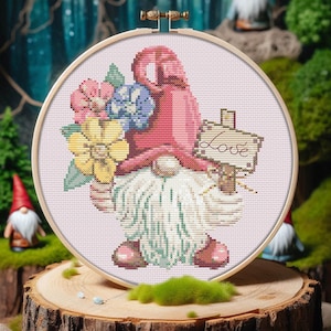 Pastel Gnome Cross Stitch Pattern, Instant Download PDF, Digital PDF Pastel Hand Embroidery Design to Download