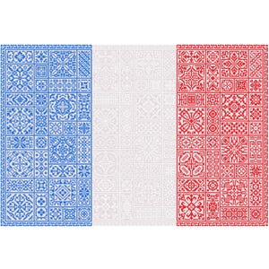 Cuadros de patchwork con diseño patriótico de la bandera de Francia, con diseño de Quaker Sampler Cross Stitch, gráfico contado en PDF, bandera francesa