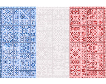 French Flag Cross Stitch Pattern: Tiled Quaker Sampler (PDF Chart)