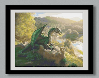 Fantasy Dragon Cross Stitch Pattern: Detailed Embroidery Design (PDF Download)