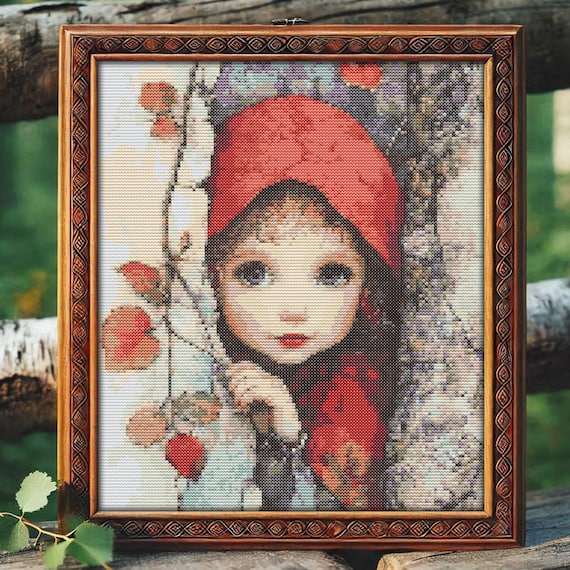 赤ずきんのクロスステッチパターン：おとぎ話の刺繍（PDF