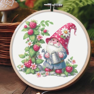 Gnome Cross Stitch Pattern, Instant Download PDF, Digital PDF Pastel Hand Embroidery Design to Download