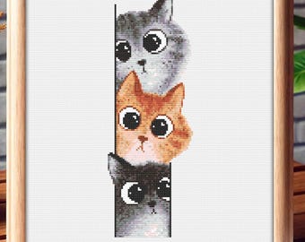 Three cute Cats Funny Cross Stitch Pattern (PDF Download)
