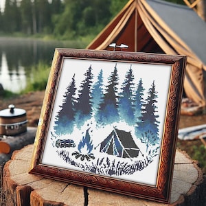 Camping Cross Stitch Pattern: Modern Camper Design (PDF Download)