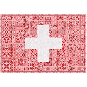 Cuadros de patchwork con diseño patriótico de la bandera suiza de Quaker Sampler, punto de cruz, gráfico contado en PDF del Día de la Independencia
