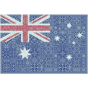 Cuadros de patchwork con diseño patriótico de la bandera de Australia, con diseño de Quaker Sampler Cross Stitch, gráfico contado en PDF