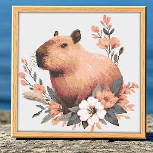 Capybara Cross Stitch Pattern, Capybara embroidery Pattern Instant Download PDF, Digital PDF Hand Embroidery Design to Download