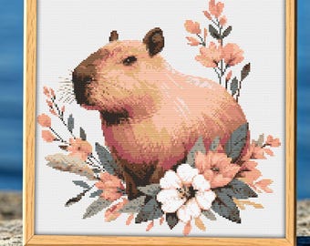カピバラのクロスステッチ刺繍パターン；動物のクロスステッチ刺繍