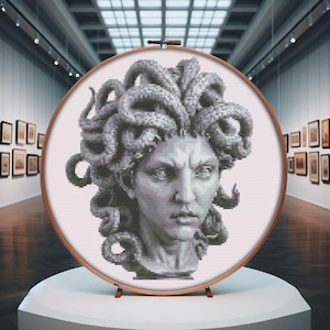 Cross Stitch Pattern Gorgon, Medusa Cross Stitch Art, Digital PDF Hand Embroidery Design to Download