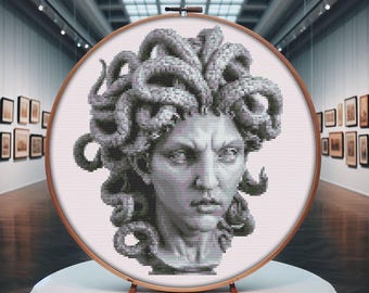 Medusa Cross Stitch Pattern: Gorgon Embroidery Art (Digital PDF)
