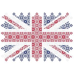 Cuadros de patchwork con diseño patriótico de la bandera del Reino Unido en punto de cruz de Quaker Sampler, gráfico contado en PDF, bandera de Gran Bretaña, bandera del Reino Unido