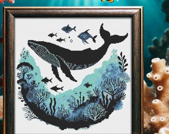 クジラとサンゴの刺繍タペストリー クジラとサンゴの刺繍タペストリー