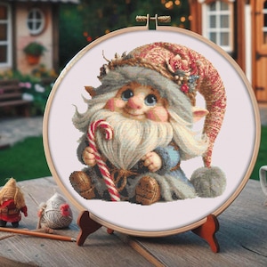 Gnome Cross Stitch Pattern, Instant Download PDF, Digital PDF Pastel Hand Embroidery Design to Download