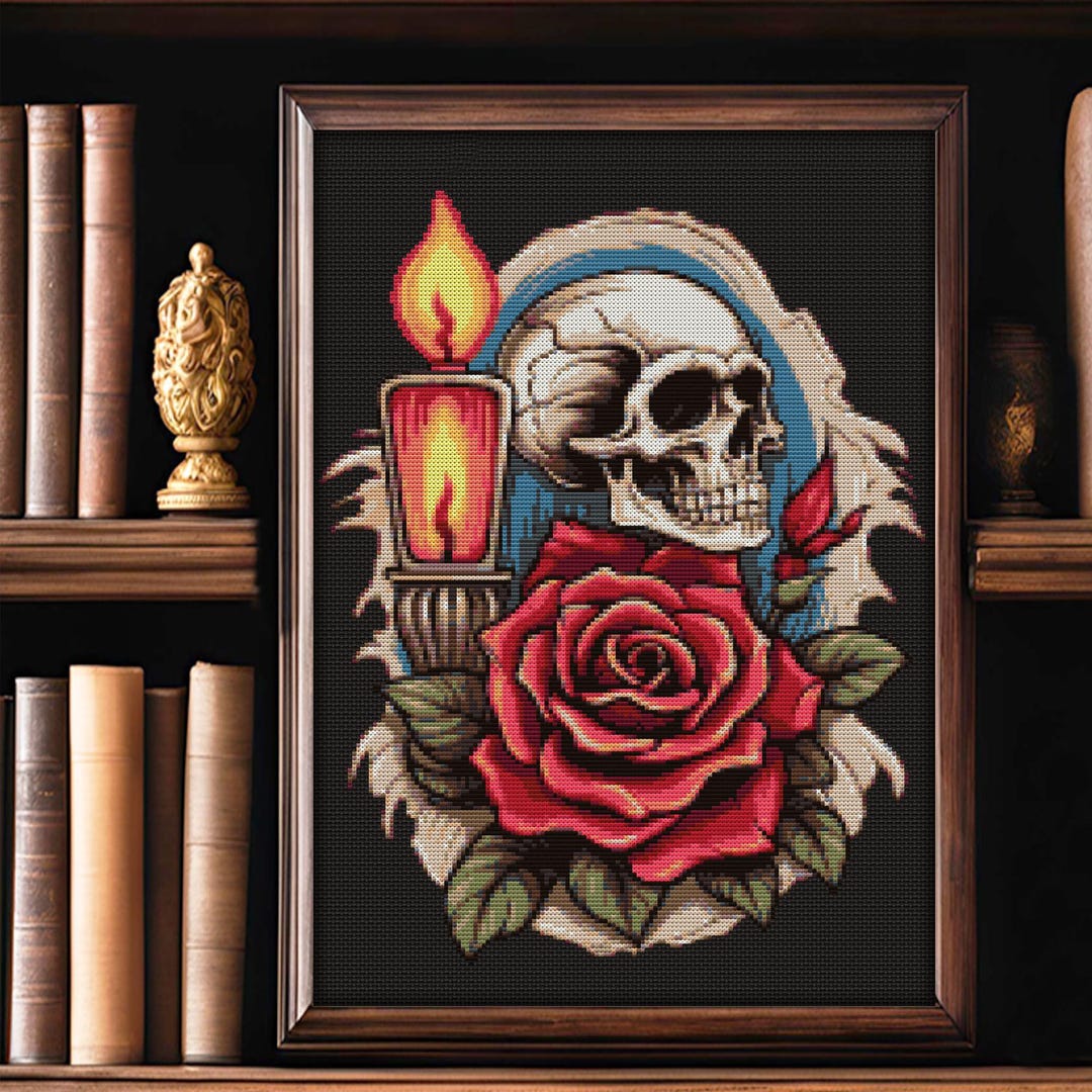 Skull and Rose Cross Stitch Pattern | Dark Gothic Candle Art | PDF ...
