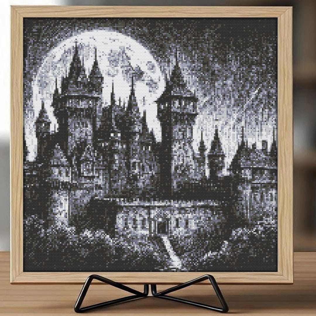 Dark Gothic Castle Cross Stitch Pattern | Full Moon Night | PDF Instant ...