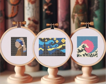 Mini Cross Stitch Pattern: Van Gogh, Vermeer, Wave (Digital PDF)