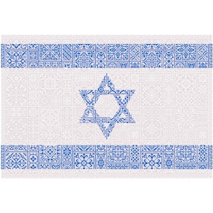 Cuadros de patchwork con diseño patriótico de la bandera de Israel, con diseño de Quaker Sampler Cross Stitch, gráfico contado en PDF