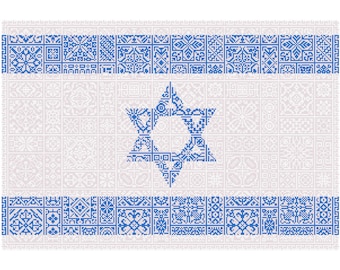 Quaker Sampler Cross Stitch Izrael Flag tiled patchwork squares patriotic design, PDF counted chart