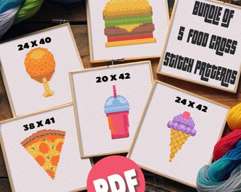 Food Cross Stitch Patterns: Kids Embroidery Bundle (PDF)