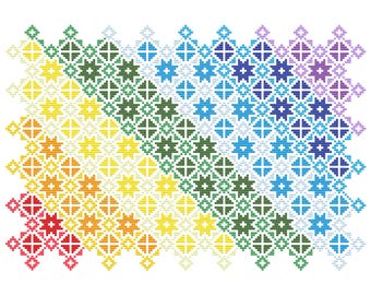 Quaker Sampler Cross Stitch Pattern: Rainbow Banded Tiles (PDF Download)