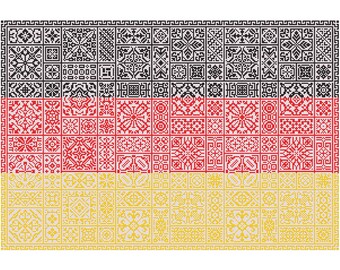 Quaker Sampler Cross Stitch Germany Flag tiled patchwork squares patriotic design, PDF counted chart