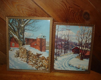 Vintage Art         Barn Farm Snow Scenes
