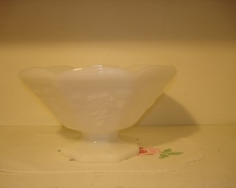 Vintage / Antique Milk Glass Fruit Bowl/ Sculpted Grapes and Grape Leaves   Beautiful!!