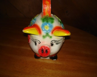 VintageChalkware Piggy Bank  Flowered Pig    Cute!!