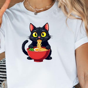 Noodle Cat Shirt, Ramen Cat T-Shirt, Foodie Lover Shirts, Black Cat Noodle T-Shirts, Retro Cat Tees, Cat Lover Sweatshirts, Black Cat Tee