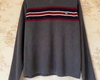 Vintage 90s y2k Abercrombie & Fitch Gray Striped Sweater Skater Streetwear L