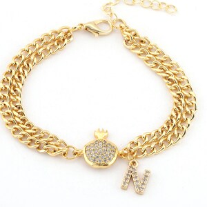 Pulsera con letras - Pulsera con letras de granada, Pulsera con letras de circonita personalizada - Idea de regalo de Navidad, Pulsera con letras, Regalo de San Valentín
