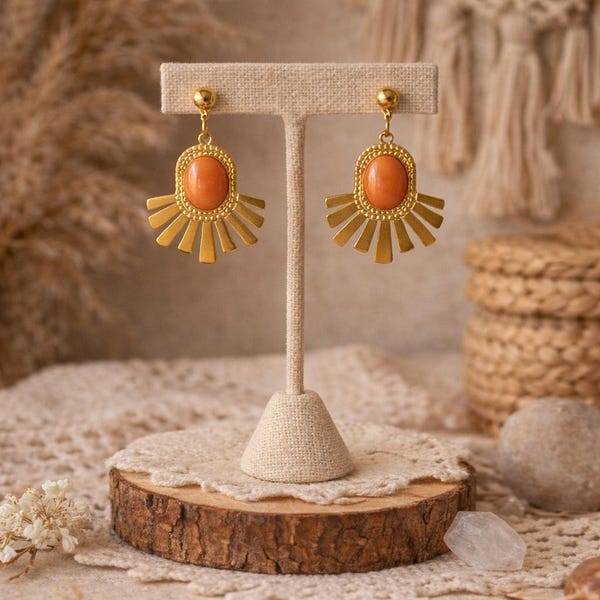 Boho Gold Edelstahl Ohrringe, Sunburst Ohrringe, hypoallergen Boho Schmuck, Geschenk für sie