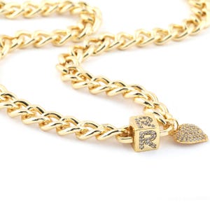 Collar de letras - Collar de letras en forma de corazón, Collar de letras de circonita personalizado - Idea de regalo de Navidad, Colgante de letras en forma de corazón, Regalo de San Valentín,