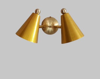 Handcrafted Double Sconce Light Mid Century Modern Brass Wall Lamp