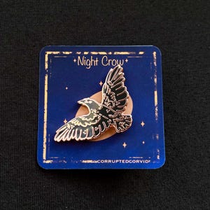 Crow Enamel Pin | Starry Crow Pin | Hard Enamel Pin | Corvid Pin | Night Crow Pin