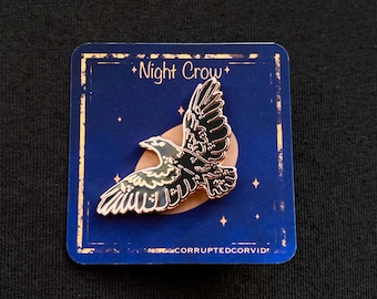 Starry Crow Hard Enamel Pin: Rose Gold Corvid Jewelry