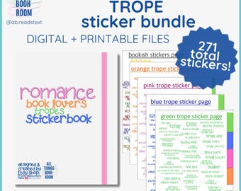 Romance Trope Digital Stickers Bundle- Book Lovers Sticker Book- Digital Journaling Stickers- Bookish Stickers- Goodnotes + PNG files
