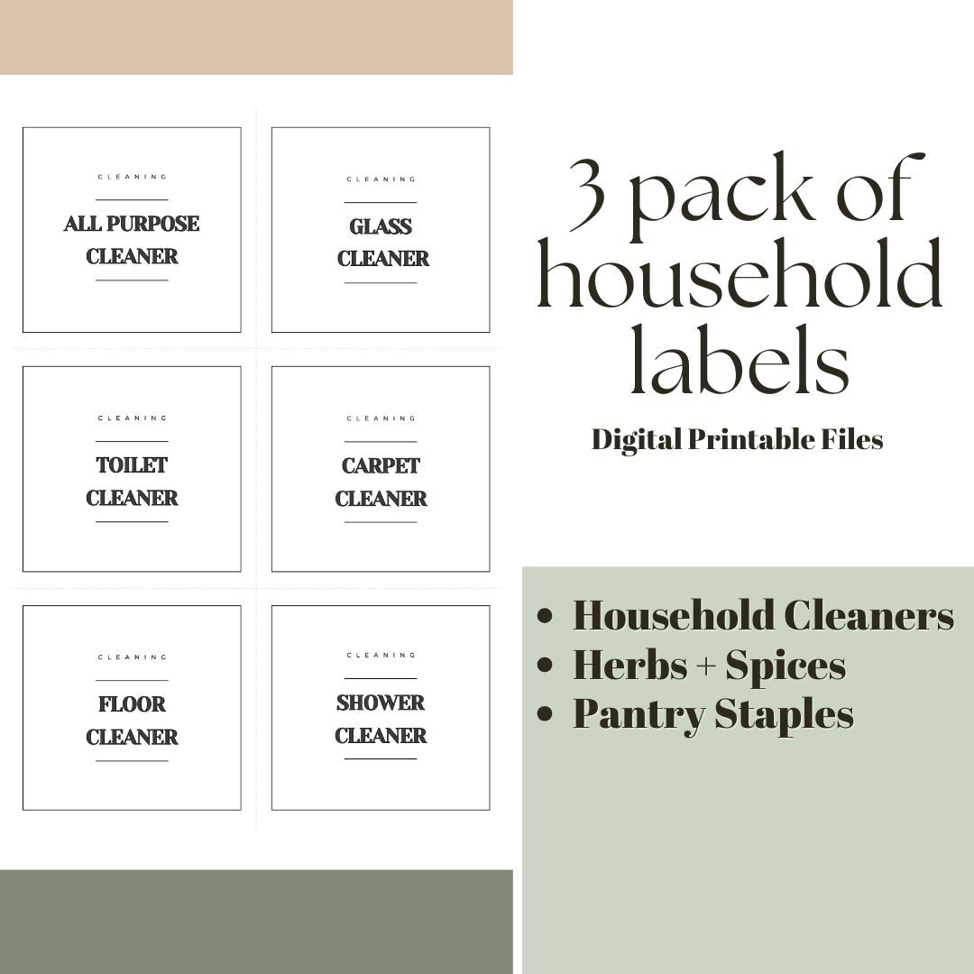 House Items Label 3 Pack of Household Labels Digital Printable File - Etsy