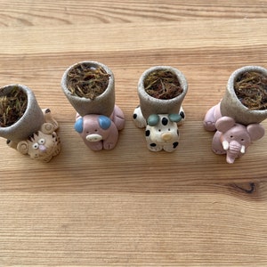 Handmade mini animal clay pots - pig, tiger, elephant, dog - please select