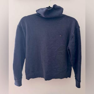TOMMY HILFIGER Navy Boxy Cropped Long Sleeve Turtleneck Latvian Braid Cuffs Sz M
