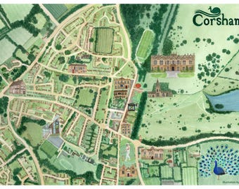 Corsham Illustrated Watercolour Map | A4 Art Print | Wiltshire Wall Art & Heritage Gift