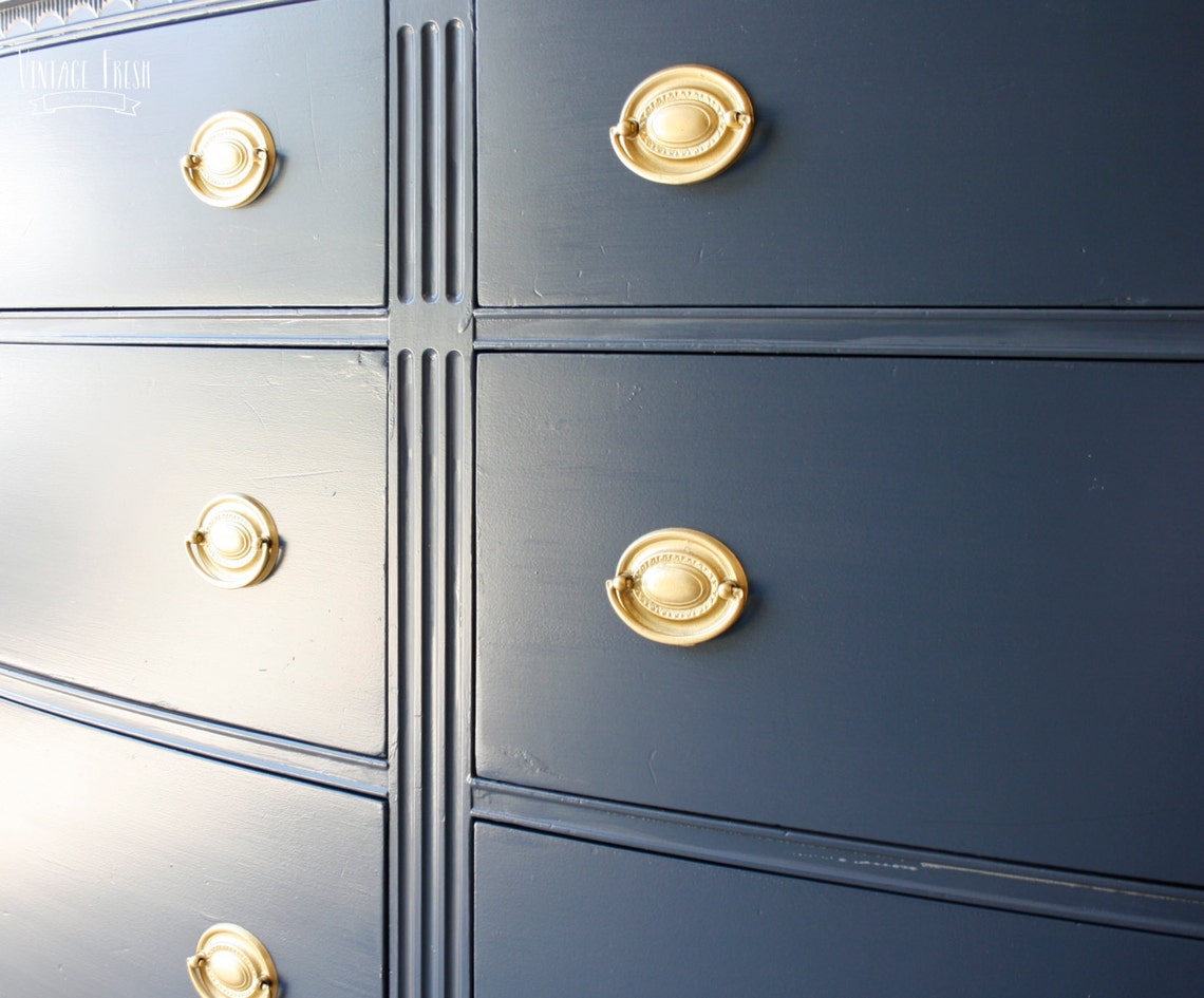 Painted Bow Front Dresser navy blue gold hardware Etsy