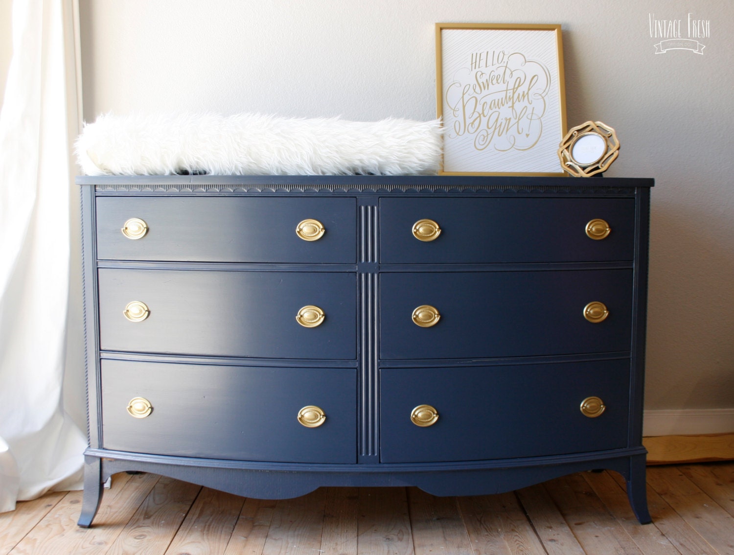 Painted Bow Front Dresser navy blue gold hardware Etsy