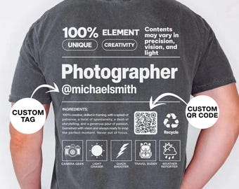 Photographer Funny Custom Shirt, Personalized Comfort Color Tee, Wedding Photographer, Gift for Photographer, Photography Lover, QR Code Tee