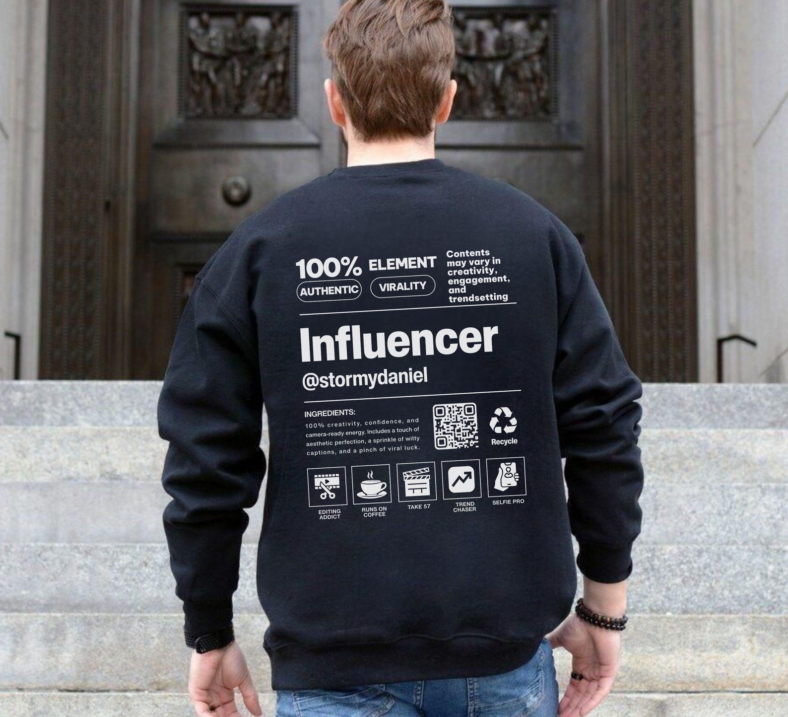 Influencer Personalized QR Code Sweatshirt, Customized Name Crewneck ...