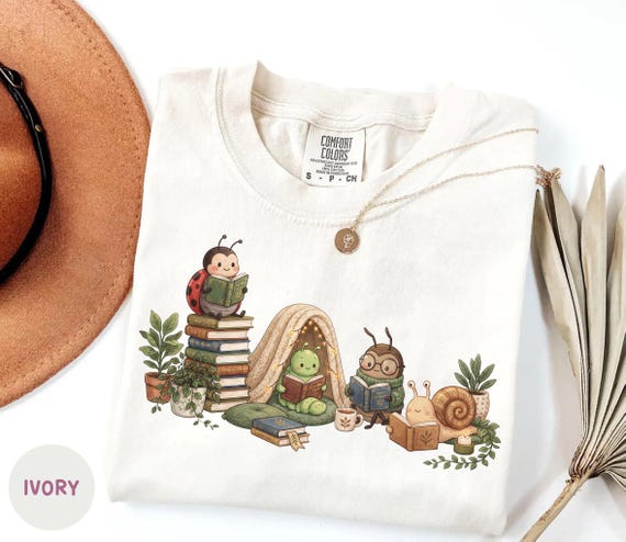 Cottagecore Insect Shirt, Reading Shirt, Book Lover Tee, Cozy Reader Gift, Librarian Teacher, Bookish Gift
