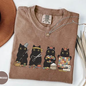 Black Cats Sewing Shirt, Funny Sewing Lover Gift, Funny Quilting Shirt, Needle Worker, Shirt For Quilter Espresso