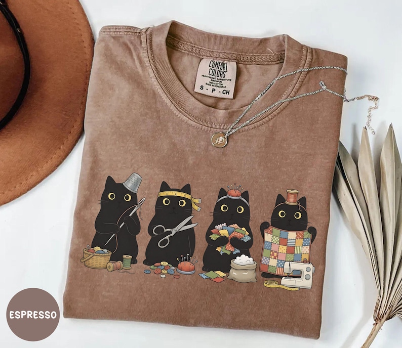 Black Cats Sewing Shirt, Funny Sewing Lover Gift, Funny Quilting Shirt, Needle Worker, Shirt For Quilter Espresso