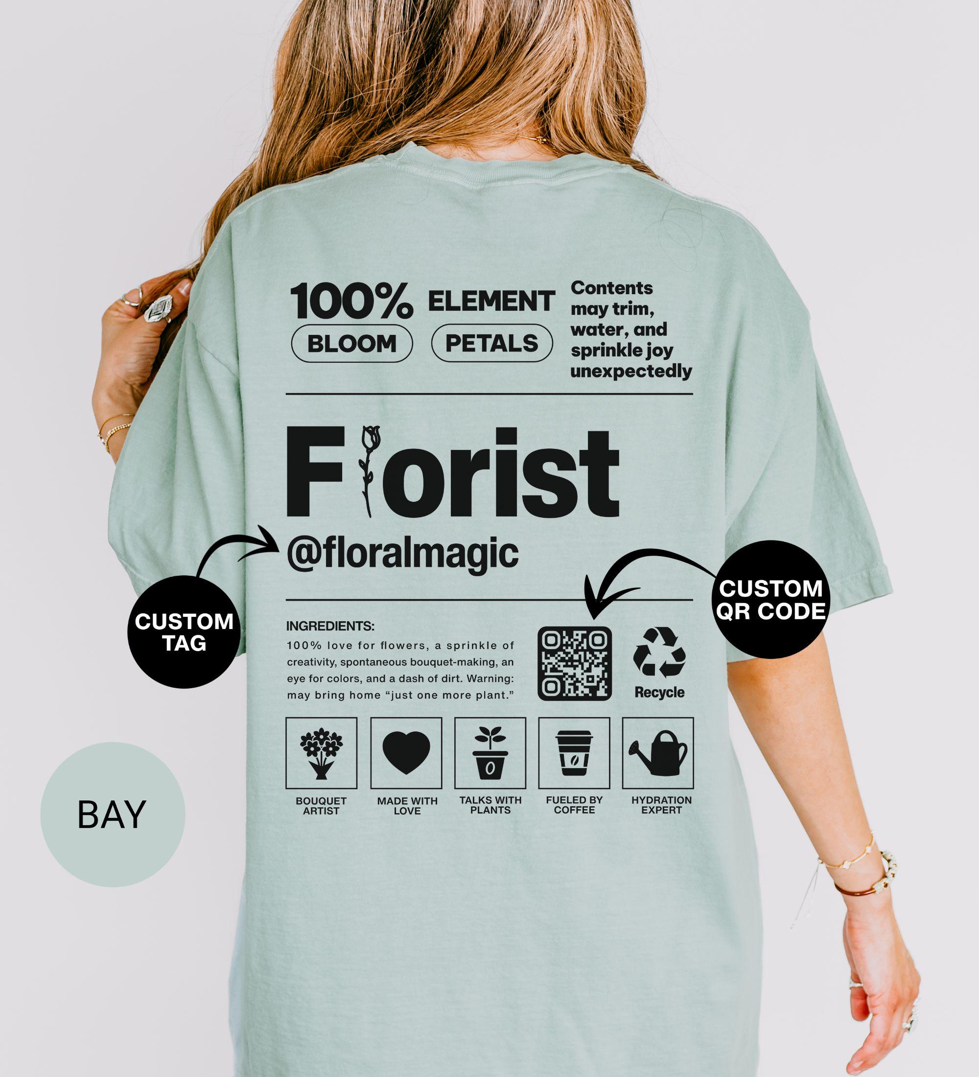 Custom Wedding Florist Shirt, Personalized Florist Shirt, Flower Shop Owner Tee, Flower Lover Gift, Business Shirt, Flower Arranger, QR Code